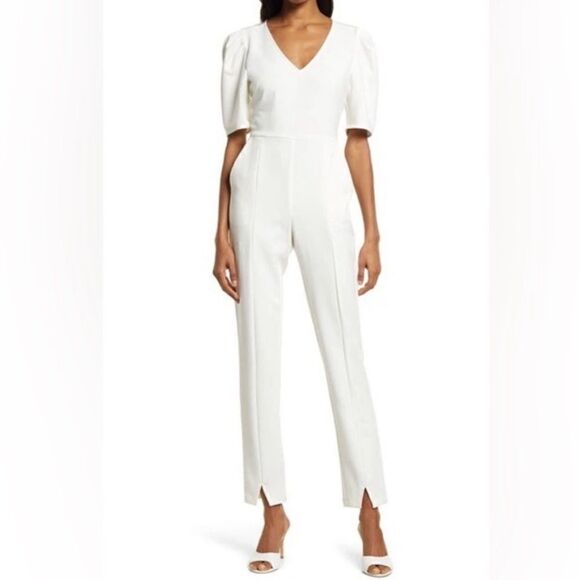 CHELSEA 28 Puff Sleeve Jumpsuit Size S in Ivory - Picture 1 of 11